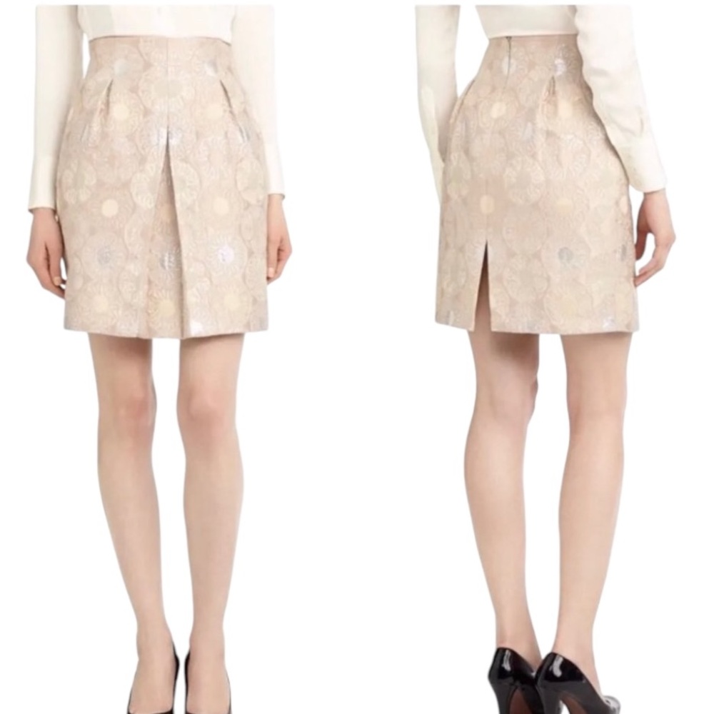 Brooks Brothers Blush Pink Metallic Silver Jacquard Pencil Skirt - 2